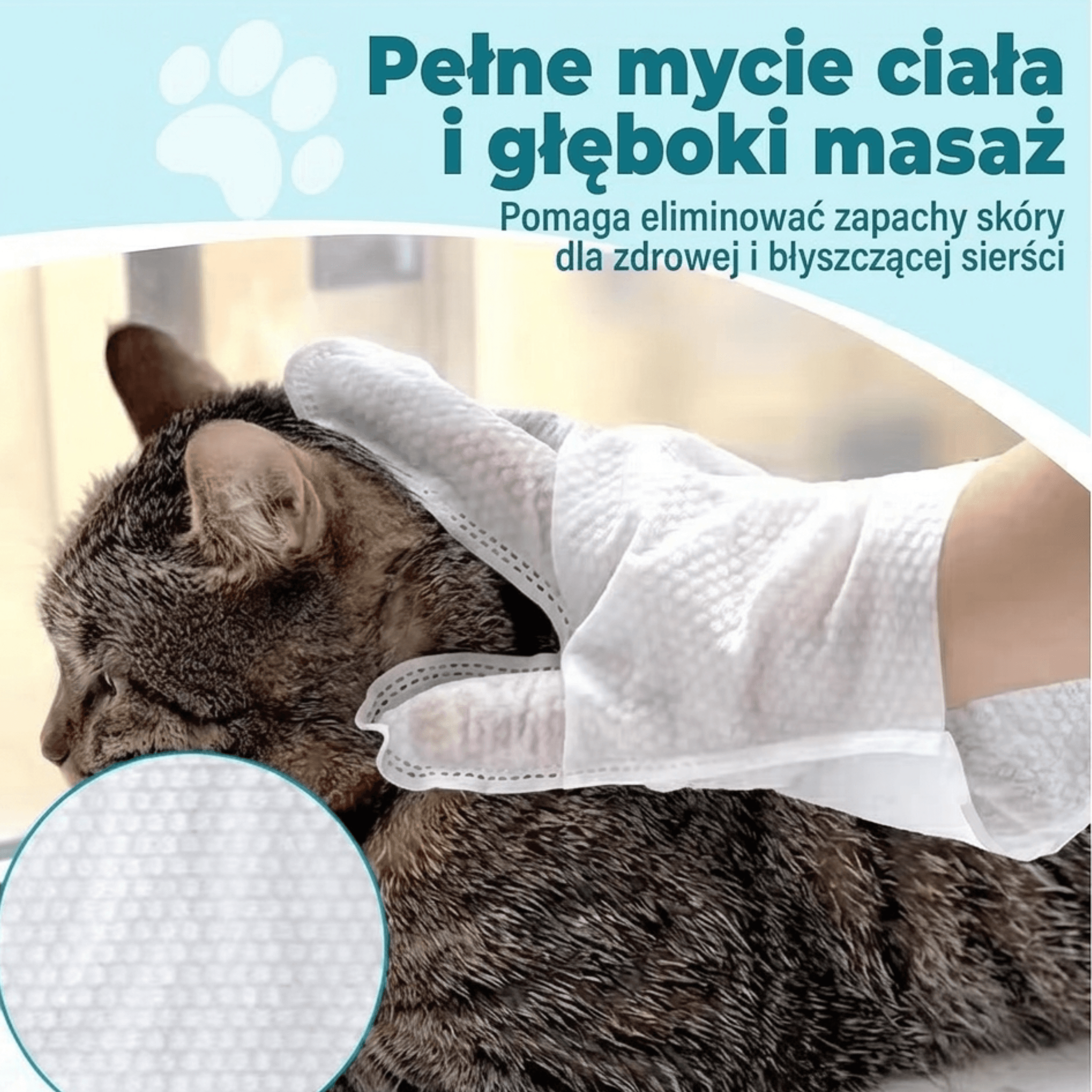 Mokre rękawiczki do szybkiego czyszczenia łap i sierści psa lub kota.