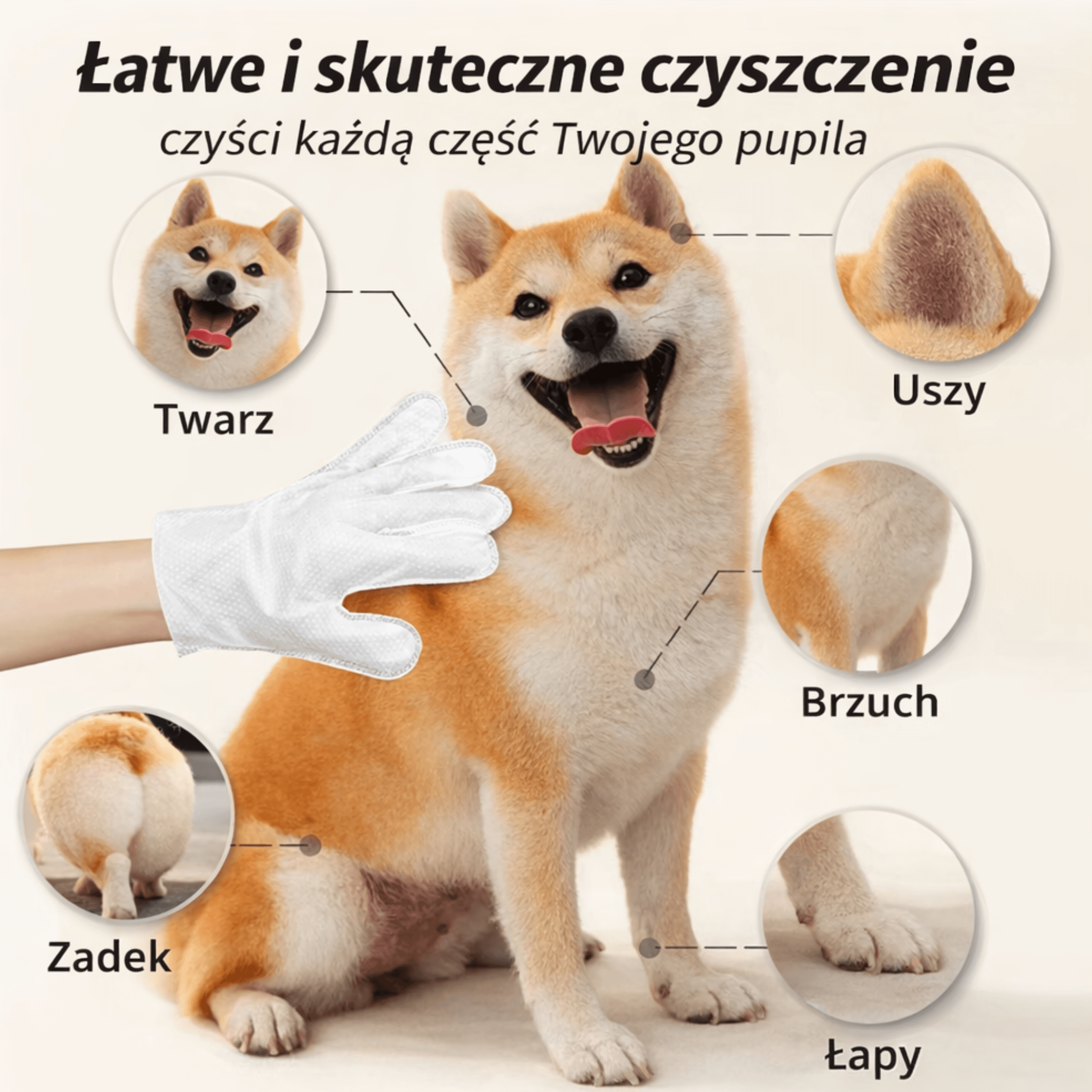 Mokre rękawiczki do szybkiego czyszczenia łap i sierści psa lub kota.
